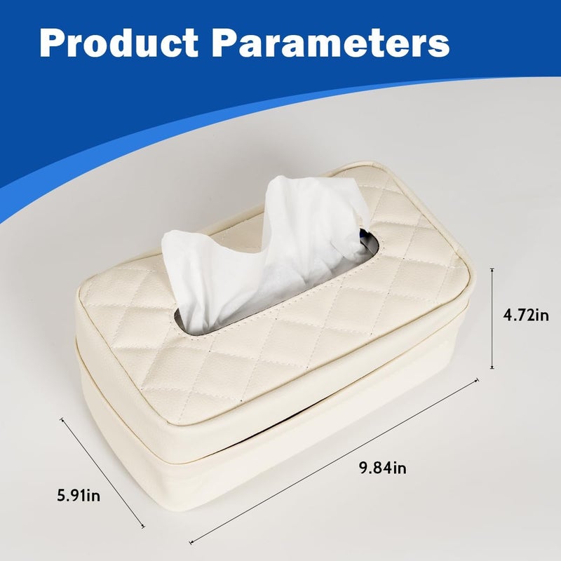VETERBONE Car Tissue Holder, Standard PU Leather Napkin Organizer for Backseat, Extra Large Fits 120-150 Tissues per Box, 9.84'' x 3.94'' x 5.51'' (Beige) - Image 4